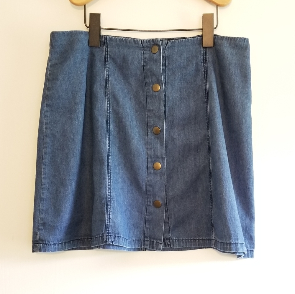 A-line Button Front Denim Mini